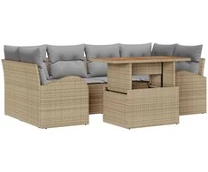 Sodo Sofų Rinkinys su saugykla 7 pcs Smėlio Poli ratanas
