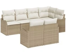 Lauko baldų komplektas Sodo Sofų Rinkinys su saugykla 7 pcs Smėlio Poli ratanas
