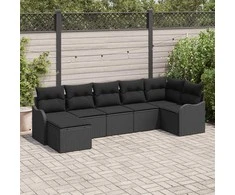 Sodo Sofų Rinkinys su pagalve 7 pcs Juoda Poli ratanas