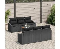 Lauko baldų komplektas Sodo Sofų Rinkinys su pagalve 7 pcs Juoda poliratanas
