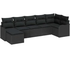 Sodo Sofų Rinkinys su pagalve 7 pcs Juoda Poli ratanas