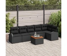 Lauko baldų komplektas Sodo Sofų Rinkinys su saugykla 7 pcs Juoda poliratanas