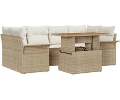Lauko baldų komplektas Sodo Sofų Rinkinys su saugykla 7 pcs Smėlio Poli ratanas