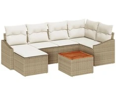 Lauko baldų komplektas Sodo Sofų Rinkinys 7 pcs Bežinė ir kreminė poliratanas