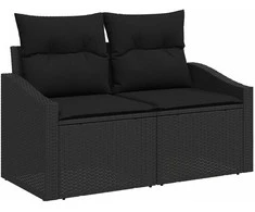 Lauko baldų komplektas Sodo Sofų Rinkinys su pagalve 7 pcs Juoda poliratanas
