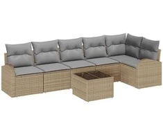 Lauko baldų komplektas Sodo Sofų Rinkinys 7 pcs Bežė ir šviesiai pilka poliratanas