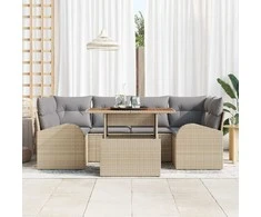Sodo Sofų Rinkinys su saugykla 7 pcs Smėlio Poli ratanas