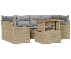 Sodo Sofų Rinkinys 7 pcs smėlio ir šviesiai pilkos spalvos