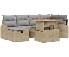 Lauko baldų komplektas Sodo Sofų Rinkinys 7 pcs Smėlio poliratanas