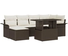 Sodo Sofų Rinkinys su pagalve 7 pcs Ruda Poli ratanas