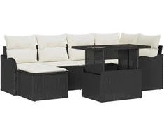 Lauko baldų komplektas Sodo Sofų Rinkinys su pagalve 7 pcs Juoda Poli ratanas