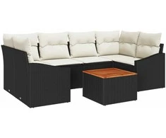 Lauko baldų komplektas Sodo Sofų Rinkinys 7 pcs Juoda ir kreminė poliratanas