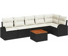 Lauko baldų komplektas Sodo Sofų Rinkinys su pagalve 7 pcs Juoda poliratanas