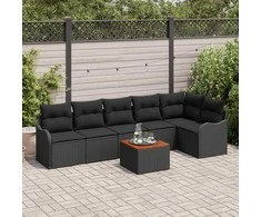Lauko baldų komplektas Sodo Sofų Rinkinys su saugykla 7 pcs Juoda poliratanas