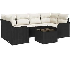 Sodo Sofų Rinkinys su pagalve su pagalve 7 pcs Juoda ir kreminė