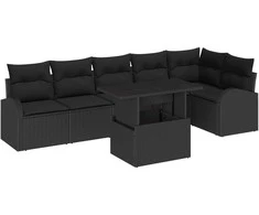 Sodo Sofų Rinkinys su pagalve 7 pcs Juoda Poli ratanas