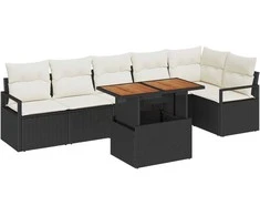 Sodo valgomojo komplektas su pagalve 7 pcs Juoda ir kreminė
