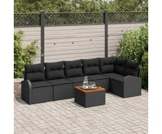 Lauko baldų komplektas Sodo Sofų Rinkinys su pagalve 7 pcs Juoda poliratanas