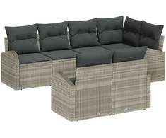 Lauko baldų komplektas Sodo Sofų Rinkinys su pagalve 7 pcs Šviesiai pilka poliratanas