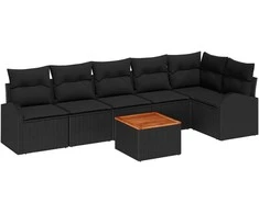 Lauko baldų komplektas Sodo Sofų Rinkinys su saugykla 7 pcs Juoda poliratanas