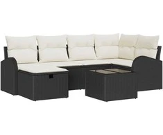 Lauko baldų komplektas Sodo Sofų Rinkinys su pagalve 7 pcs Juoda Poli ratanas