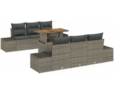 Lauko baldų komplektas Sodo Sofų Rinkinys su saugykla 7 pcs Pilka Poli ratanas