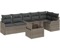 Sodo Sofų Rinkinys su pagalve 7 pcs Pilka Poli ratanas