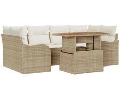 Lauko baldų komplektas Sodo Sofų Rinkinys su saugykla 7 pcs Smėlio Poli ratanas