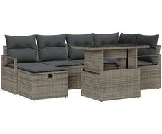 Lauko baldų komplektas Sodo Sofų Rinkinys su pagalve 7 pcs Pilka Poli ratanas