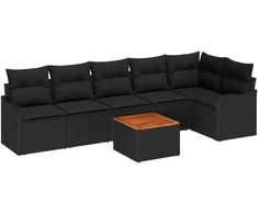 Lauko baldų komplektas Sodo Sofų Rinkinys su pagalve 7 pcs Juoda poliratanas