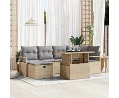 Lauko baldų komplektas Sodo Sofų Rinkinys su pagalve 7 pcs Smėlio Poli ratanas