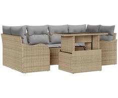 Lauko baldų komplektas Sodo Sofų Rinkinys su pagalve 7 pcs Smėlio Poli ratanas