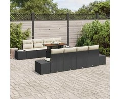 Sodo Sofų Rinkinys su saugykla 9 pcs Juoda Poli ratanas