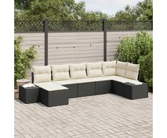 Lauko baldų komplektas Sodo Sofų Rinkinys su pagalve 7 pcs Juoda poliratanas