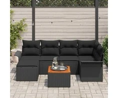 Lauko baldų komplektas Sodo Sofų Rinkinys su pagalve 7 pcs Juoda poliratanas