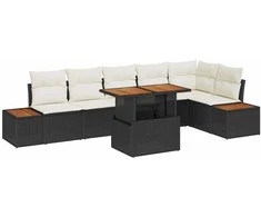 Sodo Sofų Rinkinys su saugykla 7 pcs Juoda Poli ratanas
