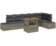 Lauko baldų komplektas Sodo Sofų Rinkinys su saugykla 7 pcs Pilka Poli ratanas