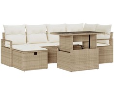 Lauko baldų komplektas Sodo Sofų Rinkinys su pagalve 7 pcs Smėlio Poli ratanas