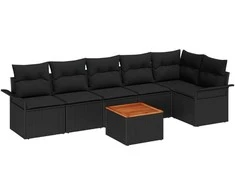 Sodo Sofų Rinkinys su saugykla 7 pcs Juoda poliratanas