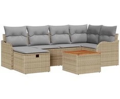 Lauko baldų komplektas Sodo Sofų Rinkinys su pagalve 7 pcs Smėlio poliratanas