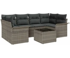 Lauko baldų komplektas Sodo Sofų Rinkinys 7 pcs Pilka Poli ratanas