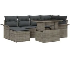 Sodo Sofų Rinkinys su pagalve 7 pcs Pilka Poli ratanas