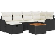 Sodo Sofų Rinkinys su pagalve 7 pcs Juoda Poli ratanas