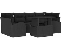 Sodo Sofų Rinkinys su pagalve 7 pcs Juoda Poli ratanas