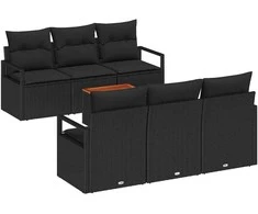 Lauko baldų komplektas Sodo Sofų Rinkinys su saugykla 7 pcs Juoda poliratanas