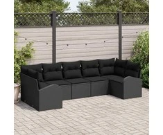 Lauko baldų komplektas Sodo Sofų Rinkinys su pagalve 7 pcs Juoda poliratanas