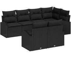 Lauko baldų komplektas Sodo Sofų Rinkinys su pagalve 7 pcs Juoda poliratanas