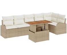 Sodo Sofų Rinkinys su saugykla 7 pcs Smėlio Poli ratanas