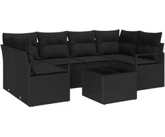 Sodo Sofų Rinkinys 7 pcs Juoda Poli ratanas, plienas ir stiklas
