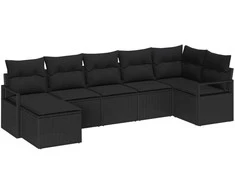 Lauko baldų komplektas Sofos komplektas su pagalve 7 pcs Juoda poliratanas